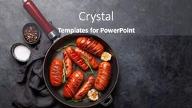  Presentation with frying - Cool new PPT layouts with hot-grilled-sausages backdrop and a gray colored foreground