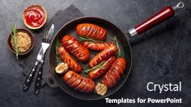  Presentation with ketchup - PPT theme featuring hot-grilled-sausages background and a dark gray colored foreground