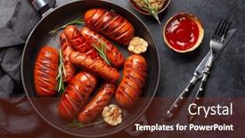  Presentation with ketchup - Slide set with hot-grilled-sausages background and a tawny brown colored foreground