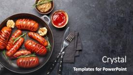  Presentation with sausages - Theme with hot-grilled-sausages background and a dark gray colored foreground