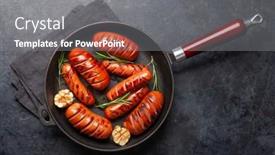  Presentation with frying - Colorful PPT layouts enhanced with hot-grilled-sausages backdrop and a gray colored foreground