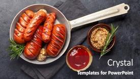  Presentation with frying - Theme featuring hot-grilled-sausages background and a dark gray colored foreground