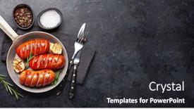  Presentation with frying - Audience pleasing slide deck consisting of hot-grilled-sausages backdrop and a dark gray colored foreground