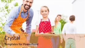  Presentation with barbecue - Beautiful theme featuring hot house - father and daughter barbecue meat backdrop and a yellow colored foreground