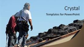  Presentation with workmen - Cool new presentation design with hot house - two workmen walking on roof backdrop and a light blue colored foreground