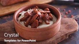  Presentation with hot steam earth - Amazing PPT layouts having hot-hummus-with-sucuk-closeup backdrop and a tawny brown colored foreground