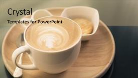  Presentation with vintage art - Presentation theme consisting of hot latte art coffee on table filtered image processed vintage effect background and a coral colored foreground