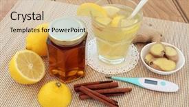  Presentation with ginger lemon drink - PPT layouts consisting of hot lemon drink and thermometer background and a soft green colored foreground