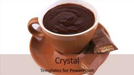  Presentation with hot chocolate - Presentation theme featuring hot liquid chocolate and chocolate bar over white background and a red colored foreground