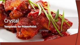  Presentation with meat - Beautiful PPT theme featuring hot meat dishes - chicken wings backdrop and a  colored foreground