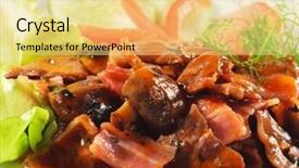  Presentation with hot sauce - Amazing slides having hot meat dishes - beef mushroom stew with tomato sauce and fresh vegetable backdrop and a yellow colored foreground
