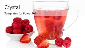  Presentation with tea plant - Amazing presentation design having hot mix plant - cup of berry tea isolated backdrop and a  colored foreground