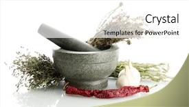  Presentation with phytotherapie set healing herbs dried - Slide deck with hot mix plant - dried herbs in mortar background and a white colored foreground