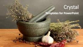  Presentation with phytotherapie set healing herbs dried - Presentation theme enhanced with hot mix plant - dried herbs in mortar background and a gray colored foreground