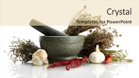  Presentation with mortar - Slides featuring hot mix plant - dried herbs in mortar background and a  colored foreground