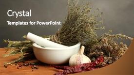  Presentation with set of dried herbs - Colorful presentation design enhanced with hot mix plant - dried herbs in mortar backdrop and a gray colored foreground
