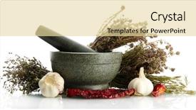  Presentation with set of dried herbs - PPT layouts having hot mix plant - dried herbs in mortar background and a  colored foreground