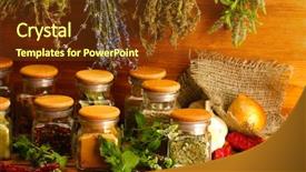  Presentation with phytotherapie set healing herbs dried - Presentation design featuring hot mix plant - dried herbs spices background and a  colored foreground