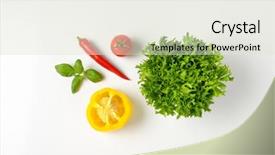  Presentation with fresh cut fruits vegetables - Amazing PPT theme having hot mix plant - fresh raw vegetables on white backdrop and a sky blue colored foreground
