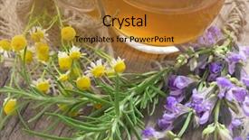  Presentation with herbal medicine healing herbs mortar - Presentation design enhanced with hot mix plant - herbal tea background and a gold colored foreground