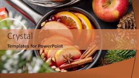  Presentation with mulled wine - PPT layouts featuring hot-mulled-wine-with-fruits background and a coral colored foreground