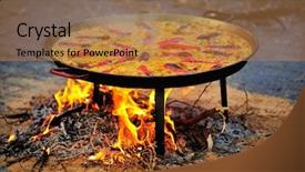  Presentation with spanish food - Presentation theme consisting of hot paella - spanish traditional food background and a coral colored foreground