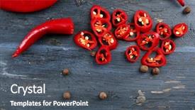  Presentation with dark vintage wood table texture - Amazing PPT theme having hot peppers with spices backdrop and a dark gray colored foreground