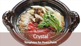  Presentation with real food beef - Colorful PPT theme enhanced with hot pot - beef sukiyaki japanese food backdrop and a tawny brown colored foreground