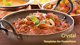  Presentation with soup - Theme featuring hot pot - chichen madras in stewpot background and a tawny brown colored foreground