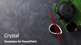  Presentation with green tea - Beautiful slide deck featuring hot pot - green tea and sushi chopsticks backdrop and a dark gray colored foreground