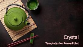  Presentation with green tea - Presentation theme having hot pot - green teapot and tea cup background and a wine colored foreground
