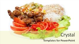  Presentation with meat - Colorful presentation theme enhanced with hot pot - plate of chinese rice backdrop and a blonde colored foreground