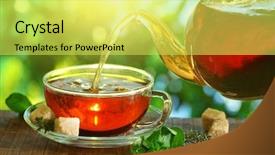  Presentation with tea cup - PPT layouts enhanced with hot pot - pouring tea from a teapot background and a yellow colored foreground