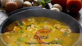  Presentation with beef meat soup stew - Colorful presentation theme enhanced with hot pot - stew backdrop and a gold colored foreground