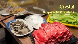  Presentation with restaurant - Presentation theme with hot-pot-meal background and a tawny brown colored foreground