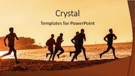  Presentation with group of diverse people - Cool new slide set with fitness relation - group of young people runs backdrop and a  colored foreground