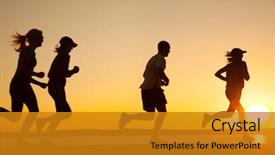  Presentation with sunset beach - Audience pleasing presentation theme consisting of fitness relation - group of young people runs backdrop and a gold colored foreground