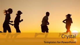  Presentation with big group people - Theme consisting of family silhouette - group of young people runs background and a gold colored foreground
