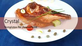  Presentation with fresh fruits and leafy greens dairy meat - Slide deck enhanced with hot roasted beef meat bone background and a  colored foreground