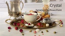  Presentation with hot metal - Amazing PPT theme having hot rose tea on metal tray backdrop and a mint green colored foreground