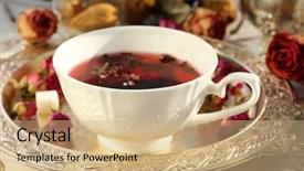  Presentation with hot metal - PPT theme consisting of hot rose tea on metal tray background and a coral colored foreground