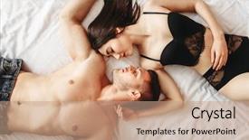  Presentation with good morning couple bed - PPT theme consisting of hot sex - love couple lies on big background and a coral colored foreground