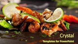  Presentation with shrimp - Beautiful presentation theme featuring hot shrimp appetizers with herbs backdrop and a tawny brown colored foreground