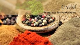  Presentation with mix berries and candy - Theme consisting of hot spices - exotically spice mix background and a yellow colored foreground