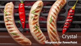  Presentation with coal - Presentation design featuring hot-spicy-grilled-sausages background and a tawny brown colored foreground