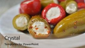  Presentation with peppers - Colorful theme enhanced with hot spicy peppers stuffed with cheese backdrop and a coral colored foreground