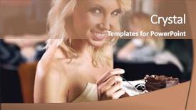  Presentation with food and beauty - Presentation theme enhanced with hot spots - adorable blond beauty eating background and a coral colored foreground