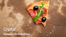  Presentation with pizza - Beautiful PPT theme featuring hot spots - bitten slice of pepperoni pizza backdrop and a coral colored foreground