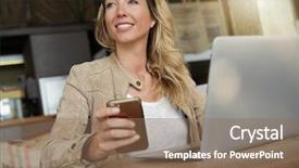  Presentation with wireless charging mobiles smartphone - Slide set consisting of hot spots - businesswoman using smartphone in front background and a violet colored foreground