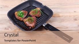  Presentation with grill - Slides enhanced with hot spots - fresh grilled beef fillet strips background and a  colored foreground